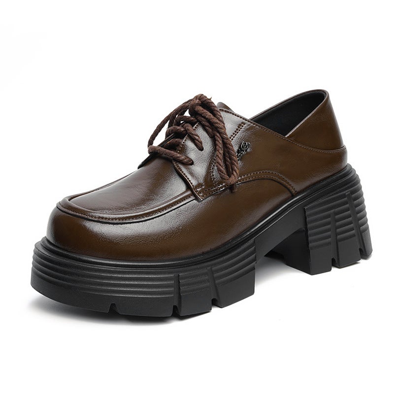 Thick-Soled Loafers Women'S Shoes Middle-Aged And Elderly New Thick Heel Retro Academic Style British Soft Leather Shoes Small Leather Shoes - Image 1