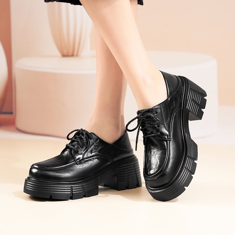 Thick-Soled Loafers Women'S Shoes Middle-Aged And Elderly New Thick Heel Retro Academic Style British Soft Leather Shoes Small Leather Shoes - Image 5