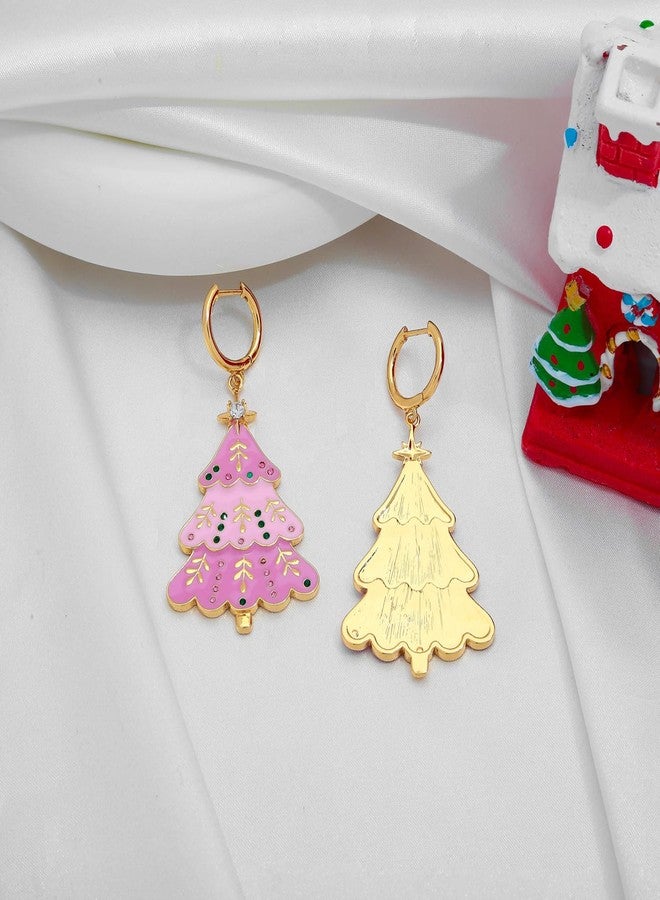 ليلي آند وايت أقراط شجرة عيد الميلاد الوردية من ليلي آند وايت - أقراط متدلية عصرية من النحاس مع نجمة مرصعة بأحجار الراين - مجوهرات العيد للنساء - Image 4