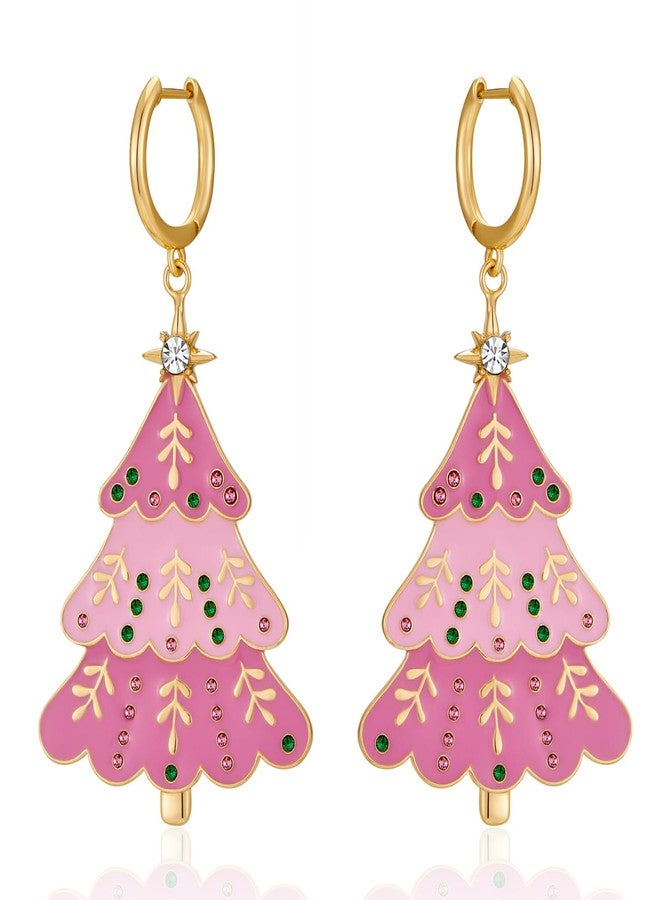 ليلي آند وايت أقراط شجرة عيد الميلاد الوردية من ليلي آند وايت - أقراط متدلية عصرية من النحاس مع نجمة مرصعة بأحجار الراين - مجوهرات العيد للنساء - Image 1