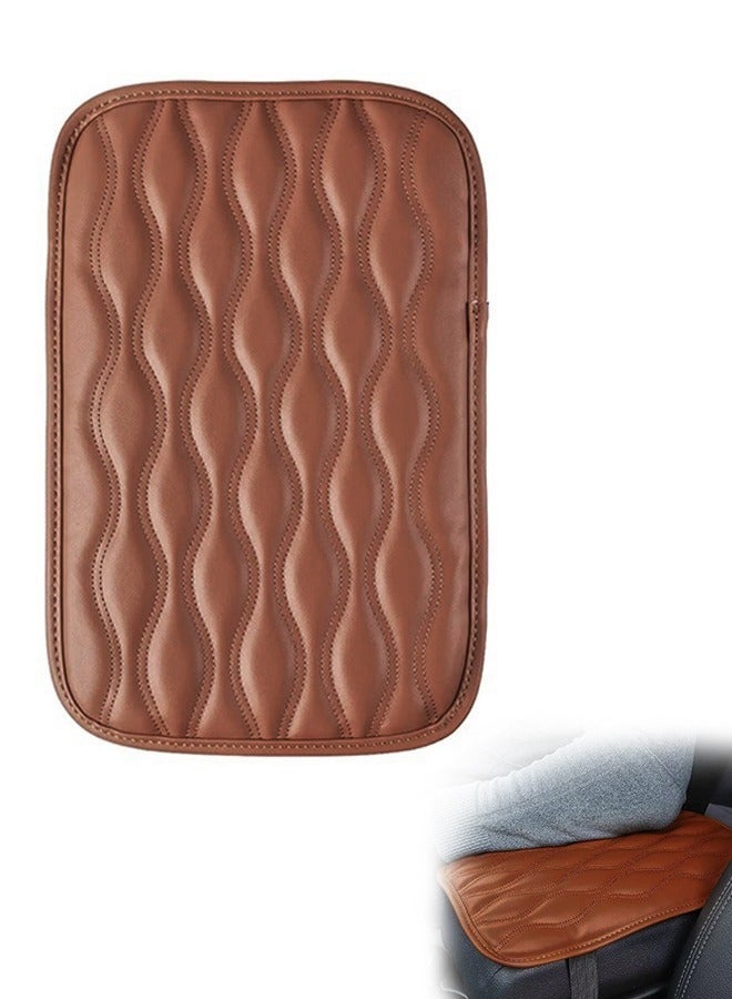 Universal Center Console Cover, Memory Foam Leather Waterproof Armrest Box Mat, Arm Rest Cushion for SUV Truck Vehicle (Brown) - Image 1