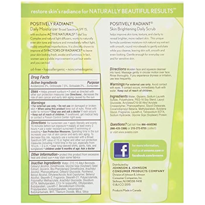 Aveeno Positively Radiant Morning Radiance Skin Care Gift Set with Daily Face Scrub & Moisturizer with SPF 15 Sunscreen, Helps Brightens Skin & Evens Tone, Non-Comedogenic & Hypoallergenic, Set of 2 - Image 4