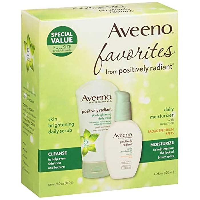 Aveeno Positively Radiant Morning Radiance Skin Care Gift Set with Daily Face Scrub & Moisturizer with SPF 15 Sunscreen, Helps Brightens Skin & Evens Tone, Non-Comedogenic & Hypoallergenic, Set of 2 - Image 5