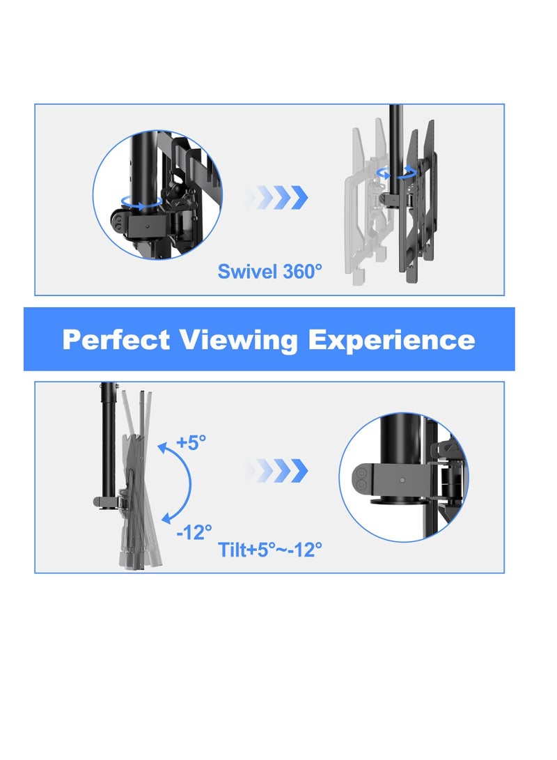 حامل تلفزيون سقف من شينلي يناسب معظم شاشات بلازما LCD LED مقاس 37-75 بوصة مع ماكس فيسا 600 × 400 ملم، تحميل حتى 50 كجم/110 باوند، قابل للدوران والإمالة بارتفاع قابل للتعديل MC61A - Image 3