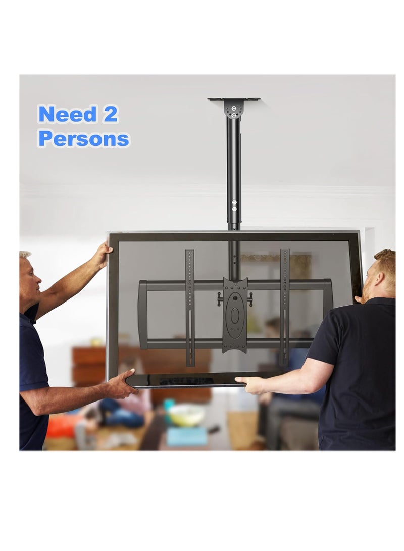 حامل تلفزيون سقف من شينلي يناسب معظم شاشات بلازما LCD LED مقاس 37-75 بوصة مع ماكس فيسا 600 × 400 ملم، تحميل حتى 50 كجم/110 باوند، قابل للدوران والإمالة بارتفاع قابل للتعديل MC61A - Image 5