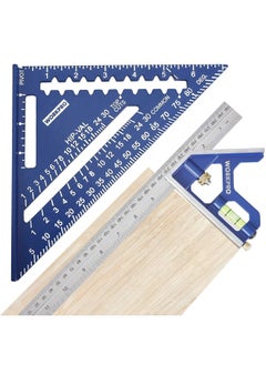 WORKPRO Rafter Square And Combination Square Tool Set 7 In. Aluminum Alloy Die-Casting Carpenter Square And 12 Inch Zinc-Alloy Die-Casting Square Ruler Combo Rafter Square Layout Tool  - Image 1