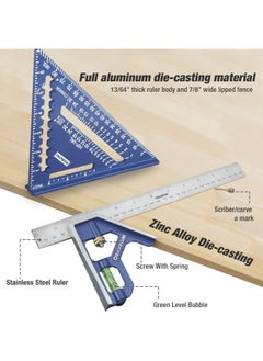 WORKPRO Rafter Square And Combination Square Tool Set 7 In. Aluminum Alloy Die-Casting Carpenter Square And 12 Inch Zinc-Alloy Die-Casting Square Ruler Combo Rafter Square Layout Tool  - Image 2