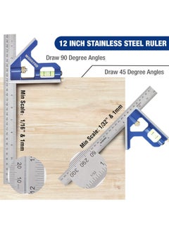 WORKPRO Rafter Square And Combination Square Tool Set 7 In. Aluminum Alloy Die-Casting Carpenter Square And 12 Inch Zinc-Alloy Die-Casting Square Ruler Combo Rafter Square Layout Tool  - Image 4
