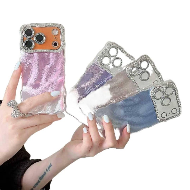 iPhone 13 Scratch Resistant Protective PC with Colorful Wave Pattern and Diamond Sparkle Lens in Purple for Weekend Trips - Image 3
