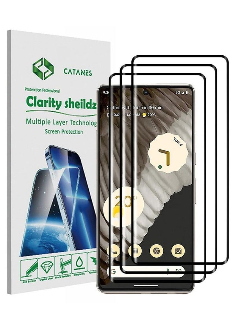 CATANES 3Pack for Google Pixel 7 Pro Screen Protector Tempered Glass 9H Anti-Scratch Shatterproof HD Curved Edge to Edge Full Coverage Film 6.7 inch - Image 1