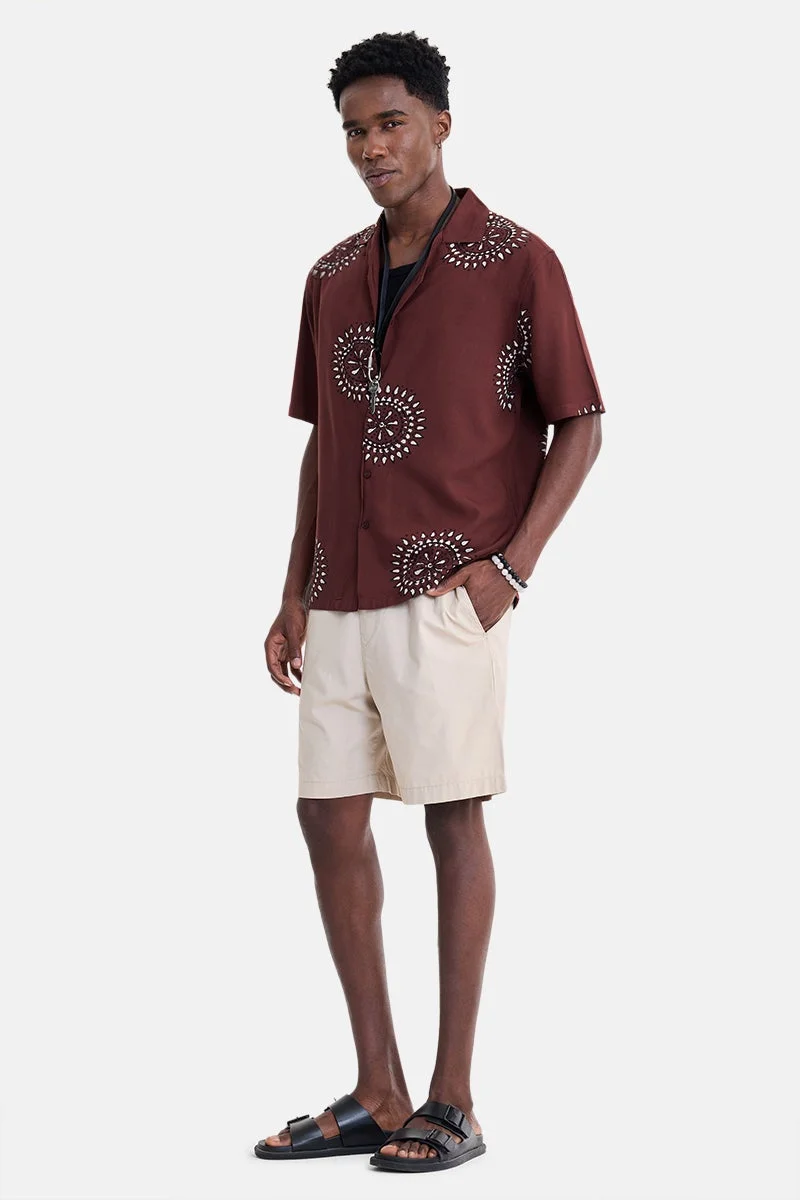 سنيتش Maroon Abstract Half Sleeve Boxy Shirt