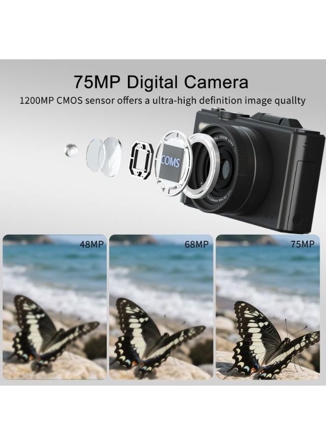 Milatech 5K Point and Shoot Digital Camera, 75MP Camera Digital for Photography, 2 Batteries,  With 128GB TF Card, 18X Digital Camera with 3" 180° Flip Screen, Vlogging Camera for Beginner Gift - Image 3