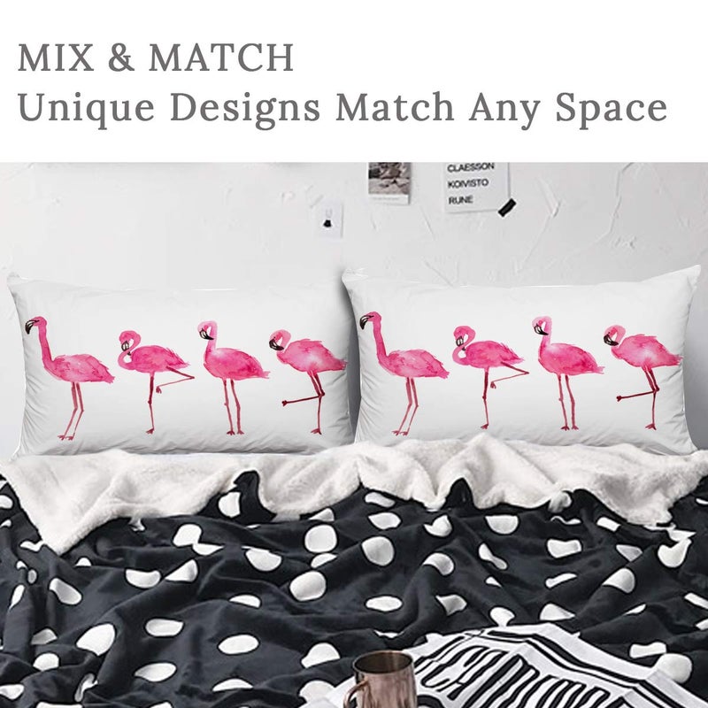 ARIGHTEX Bedding Pillowcases Pink Flamingo Pillow Covers Soft and Fashion Tropical Birds White Simple Pillow Cases Set of 2 (Standard 20"" x 26"") - Image 2