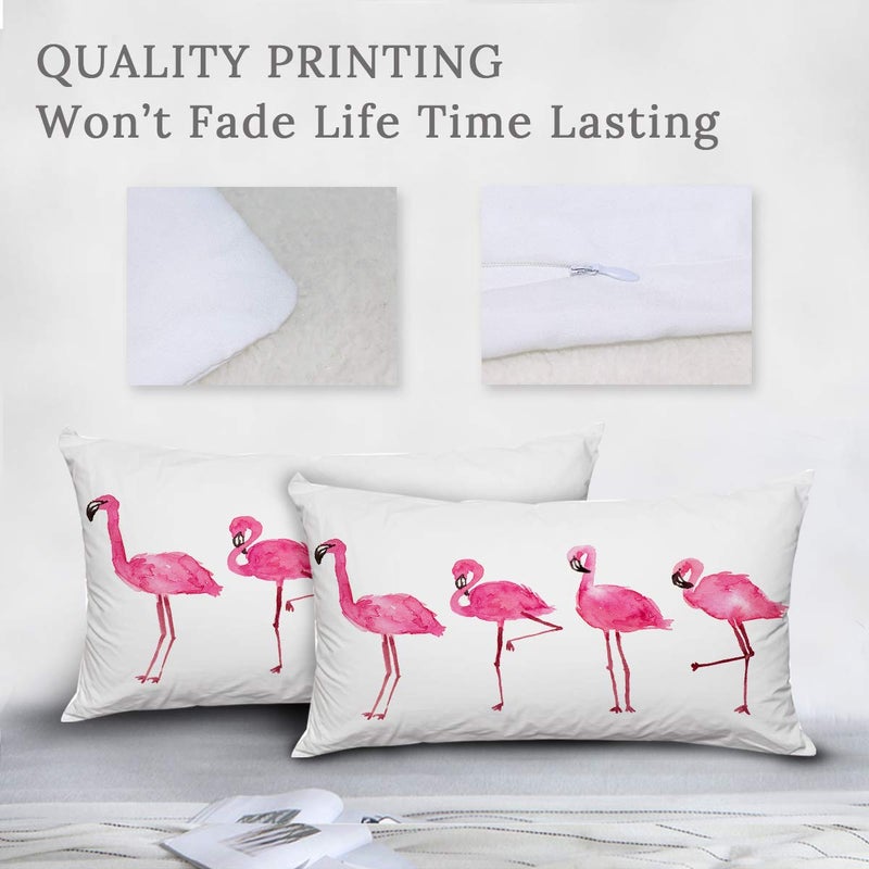ARIGHTEX Bedding Pillowcases Pink Flamingo Pillow Covers Soft and Fashion Tropical Birds White Simple Pillow Cases Set of 2 (Standard 20"" x 26"") - Image 5