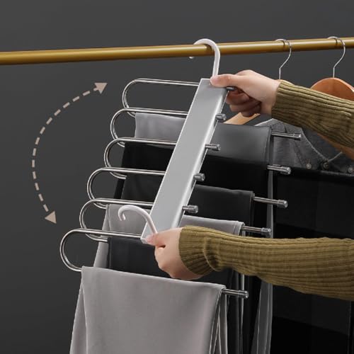 Lxoice 6 in 1 Stainless Steel Foldable for Clothes Hanging, Pant Hangers for Wardrobe, Hanger Clothes Organizer, Hanger Organizer, Trouser Hangers for Wardrobe Pack of 1 (Grey) - Image 4