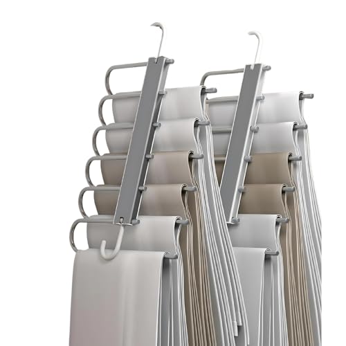 Lxoice 6 in 1 Stainless Steel Foldable for Clothes Hanging, Pant Hangers for Wardrobe, Hanger Clothes Organizer, Hanger Organizer, Trouser Hangers for Wardrobe Pack of 1 (Grey) - Image 1