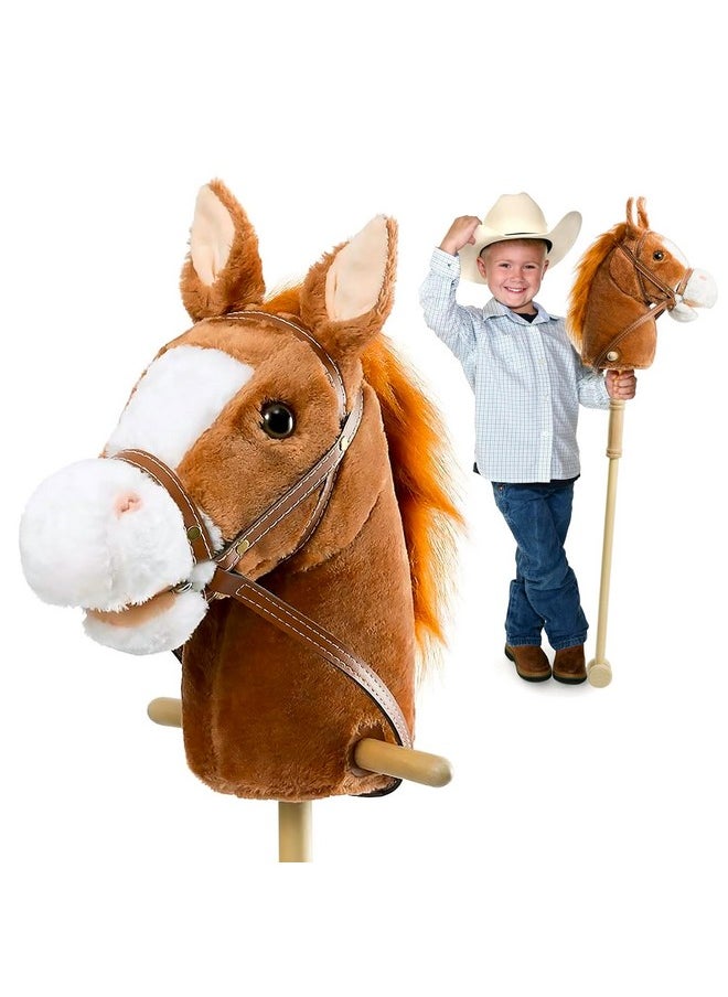 HollyHOME - Stick Horse Plush Handcrafted Hobby Horse On A Stick With Wood Wheels Real Pony Neighing And Galloping Sounds For Kids Toddlers Dark Brown 36 Inches(Aa Batteries Required) - Image 1
