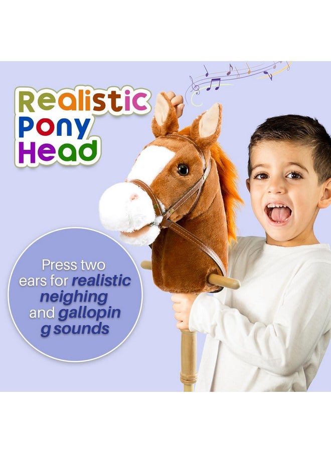 HollyHOME - Stick Horse Plush Handcrafted Hobby Horse On A Stick With Wood Wheels Real Pony Neighing And Galloping Sounds For Kids Toddlers Dark Brown 36 Inches(Aa Batteries Required) - Image 1