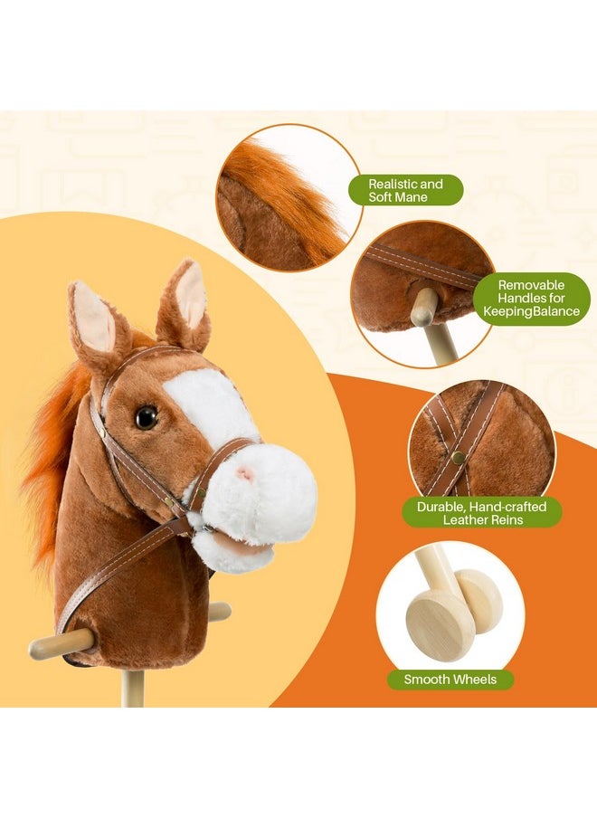 HollyHOME - Stick Horse Plush Handcrafted Hobby Horse On A Stick With Wood Wheels Real Pony Neighing And Galloping Sounds For Kids Toddlers Dark Brown 36 Inches(Aa Batteries Required) - Image 1