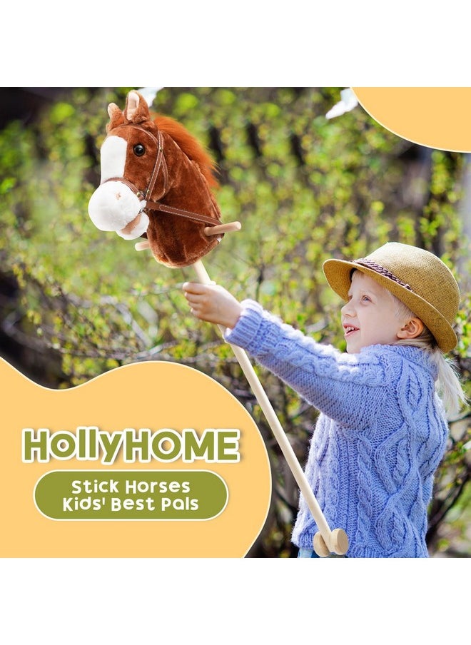 HollyHOME - Stick Horse Plush Handcrafted Hobby Horse On A Stick With Wood Wheels Real Pony Neighing And Galloping Sounds For Kids Toddlers Dark Brown 36 Inches(Aa Batteries Required) - Image 1