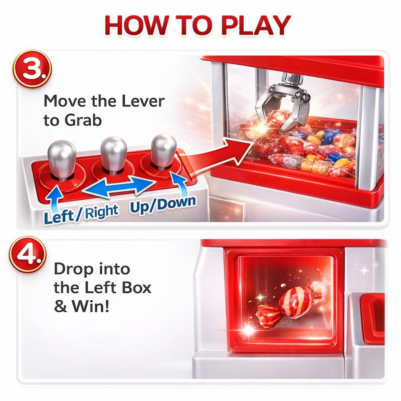Japard Claw Machine for Kids, Mini Candy Vending Machine, Manual Arcade Game with Adjustable Sound, Candy Grabber Prize Dispenser, Gifts for Girls Boys Easter Party - Image 3