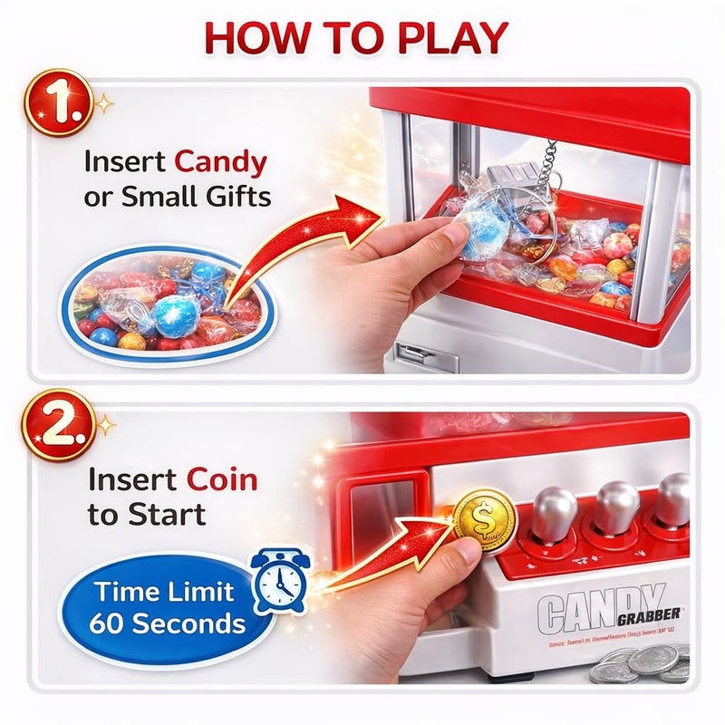 Japard Claw Machine for Kids, Mini Candy Vending Machine, Manual Arcade Game with Adjustable Sound, Candy Grabber Prize Dispenser, Gifts for Girls Boys Easter Party - Image 2