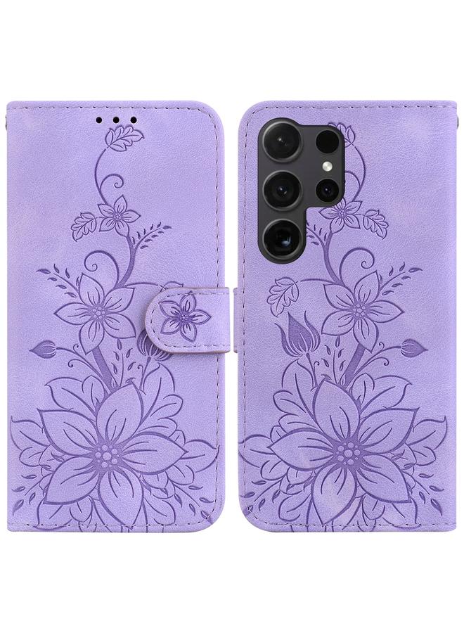 S-TOP Case For Samsung Galaxy S25 Ultra 5G Lily Embossed Leather Phone Case