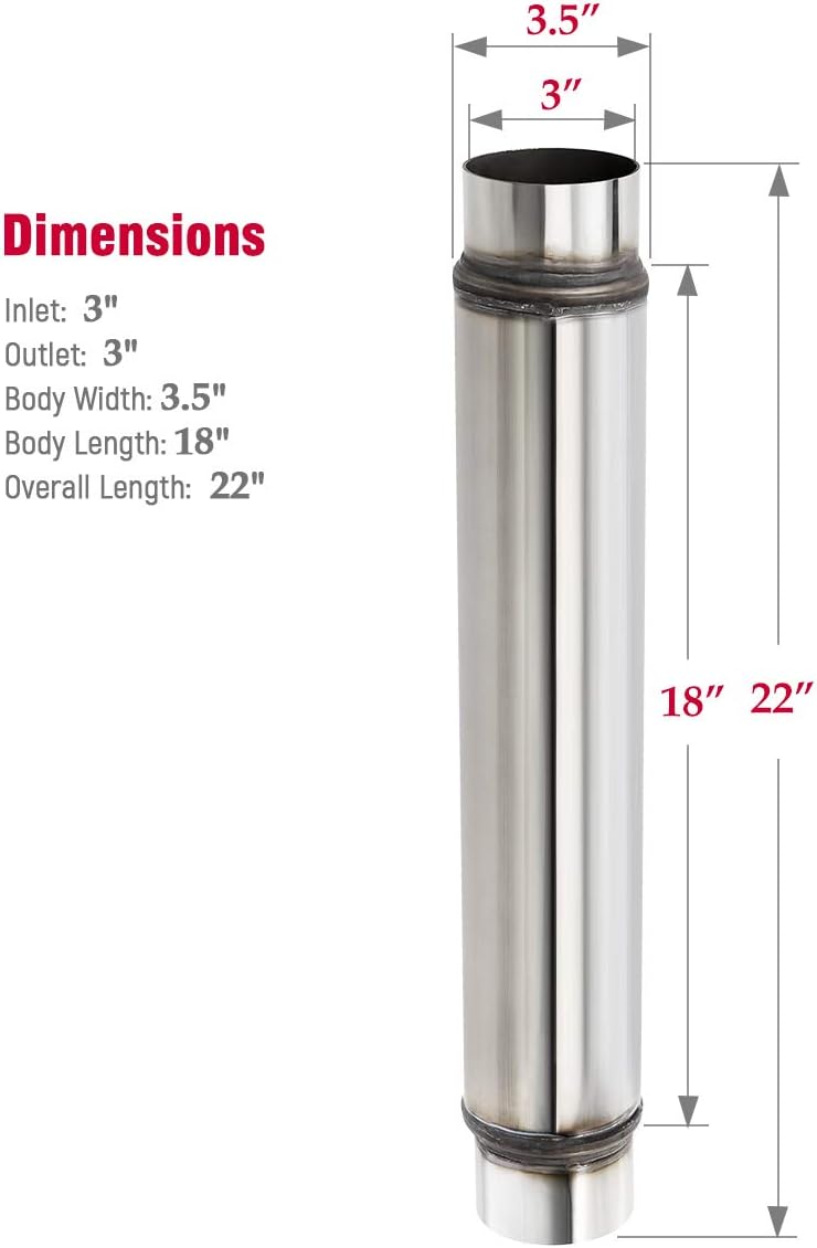 U-Power 3 Inch Inlet/Outlet Exhaust Muffler, 3" Inlet Resonator with 18" Length Overall Length 22" Resonator Great Tone Universal Stainless Steel Muffler Resonator - Image 4