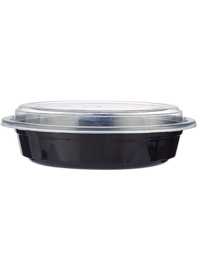 Hotpack - Hotpack Disposable Bento, Food Storage, Microwavable Meal Prep Container, Black Base Round Container 24 ounce with Clear Lid, 50 Pieces - Image 1