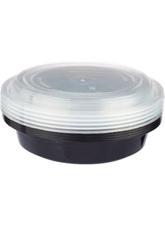 Hotpack Disposable Bento, Food Storage, Microwavable Meal Prep Container, Black Base Round Container 24 ounce with Clear Lid, 50 Pieces