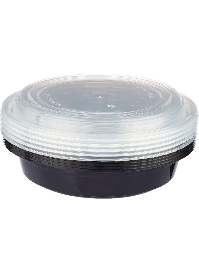 Hotpack - Hotpack Disposable Bento, Food Storage, Microwavable Meal Prep Container, Black Base Round Container 24 ounce with Clear Lid, 50 Pieces - Image 1