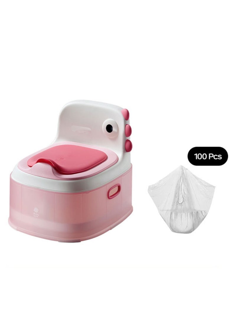Babycare - Dino 3-in-1 Potty Chair with Disposable Plastic - 100pcs Powder Pink - Image 1