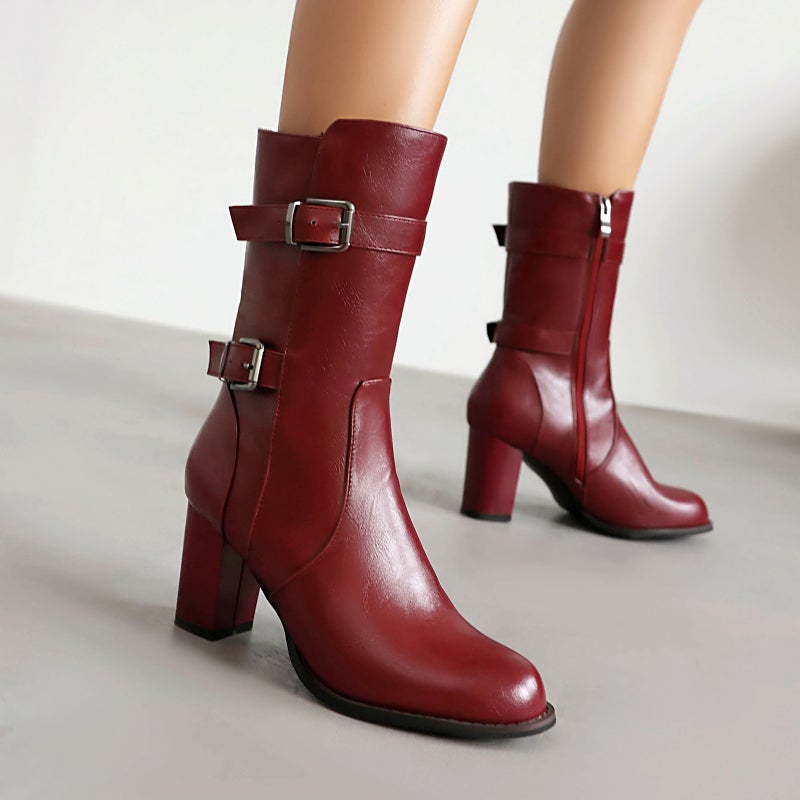 Winter Fashion High Heel Women'S Shoes 40-48 Plus Size All-Match Belt Buckle Women'S Boots - Image 2
