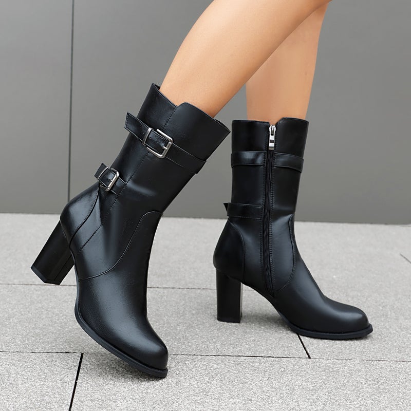 Winter Fashion High Heel Women'S Shoes 40-48 Plus Size All-Match Belt Buckle Women'S Boots - Image 3