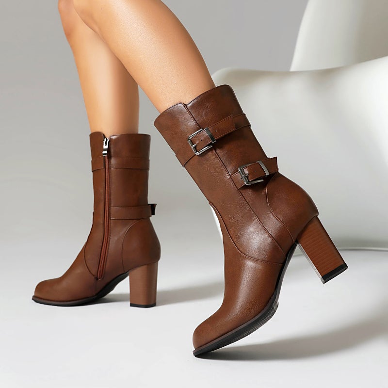 Winter Fashion High Heel Women'S Shoes 40-48 Plus Size All-Match Belt Buckle Women'S Boots - Image 4