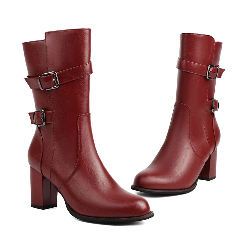 Winter Fashion High Heel Women'S Shoes 40-48 Plus Size All-Match Belt Buckle Women'S Boots - Image 1