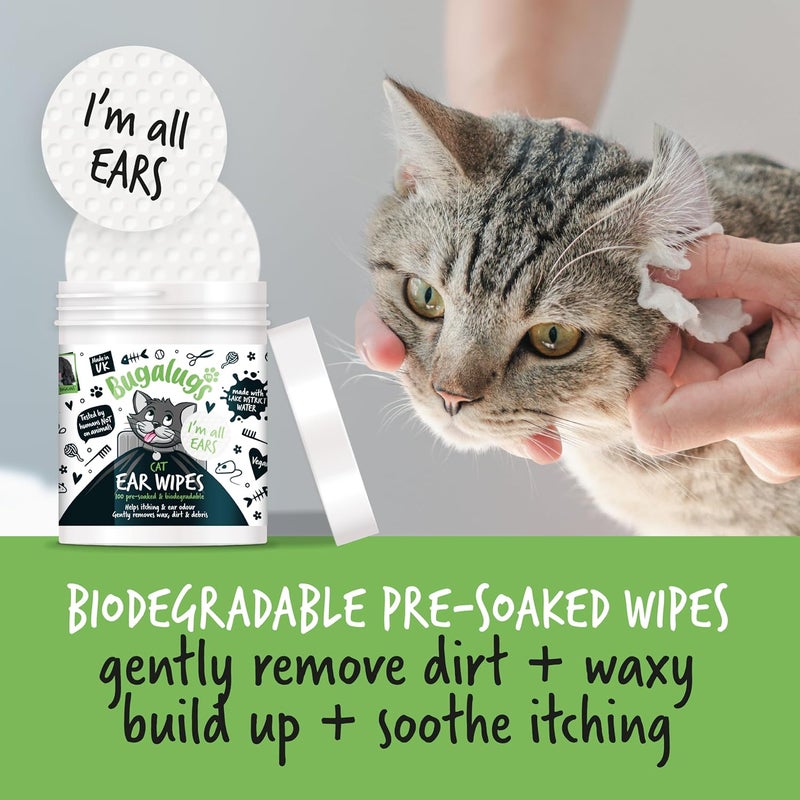 Bugalugs Cat Ear Wipes - 100 Pre-Soaked Biodegradable Wipes - Image 2