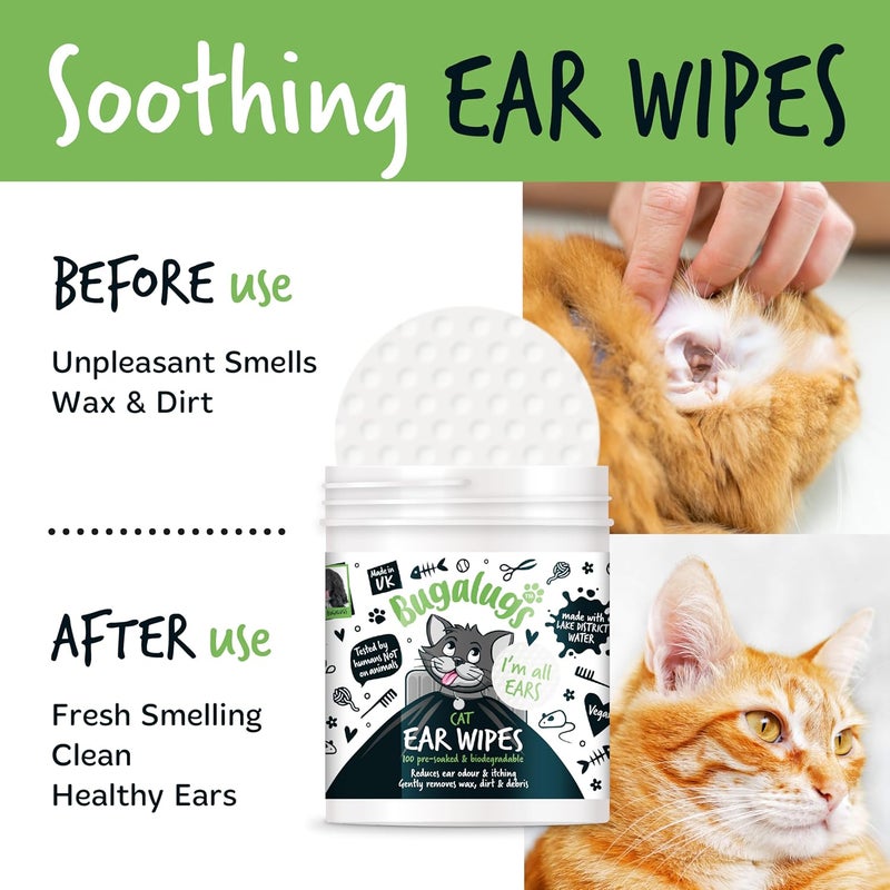 Bugalugs Cat Ear Wipes - 100 Pre-Soaked Biodegradable Wipes - Image 4