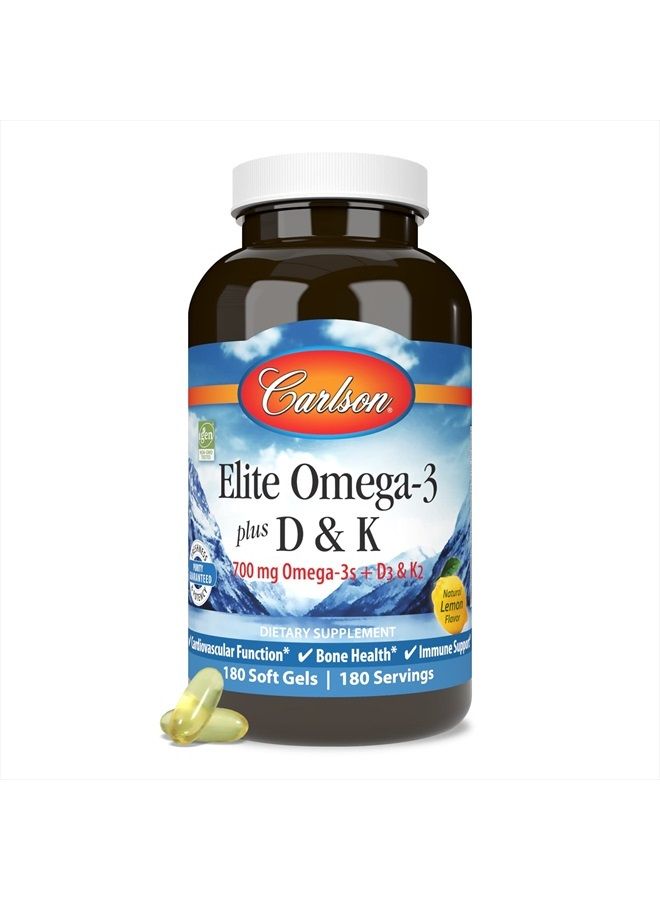Carlson أوميغا-3 بلس د و ك، 700 ملغ أوميغا-3 + د3 و ك2، وظيفة، صحة العظام ودعم المناعة، ليمون، 180 كبسولة لينة - Image 5