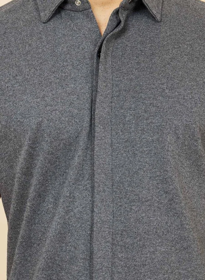 Styli Cotton Knitted Concealed Placket Shirt