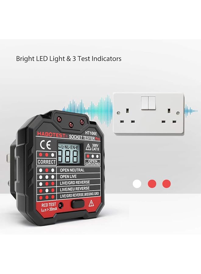 Advanced Rcd Electric Socket Tester Automatic Neutral Live Earth Wire Testing Circuit Tester Wall Plug Breaker Finder Electric Leakage Tester With Voltage Backlight Lcd Display - Image 2