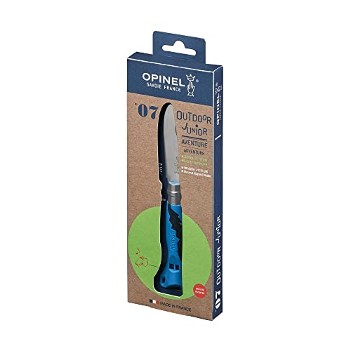 Opinel Outdoor Junior No. 07 Stainless Steel Folding Knife with Safety Rounded Tip, Integrated Whistle, Made in France (Blue) - Image 1