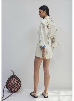 Madam Uniq Elegant Floral Long Sleeve Blouse and High-Waisted Shorts Two-Piece Set for Effortless Commuter Style  - Image 3