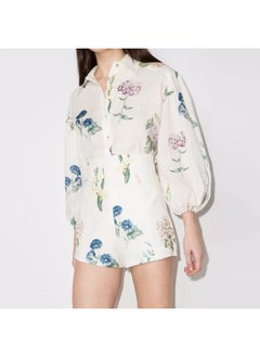 Madam Uniq Elegant Floral Long Sleeve Blouse and High-Waisted Shorts Two-Piece Set for Effortless Commuter Style  - Image 5