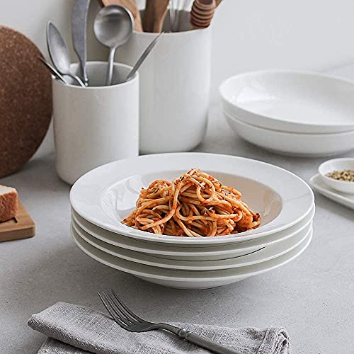 E - Ezra Tableware White Fine Porcelain Deep Pasta Plate Soup Plate/Meggie Plate/Gravy (22 cm, 4-Plates) - Image 2