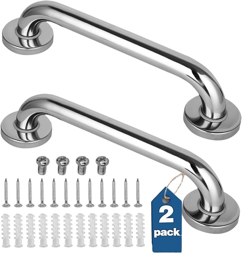 Gotega 2 Pack Shower Grab Bar Stainless Steel Bathroom Grab Bar Shower Handle Bath Handle Safety Bars for Shower Chair Bench Grab Bars Senior Elderly Handicap12 Inch - Image 1