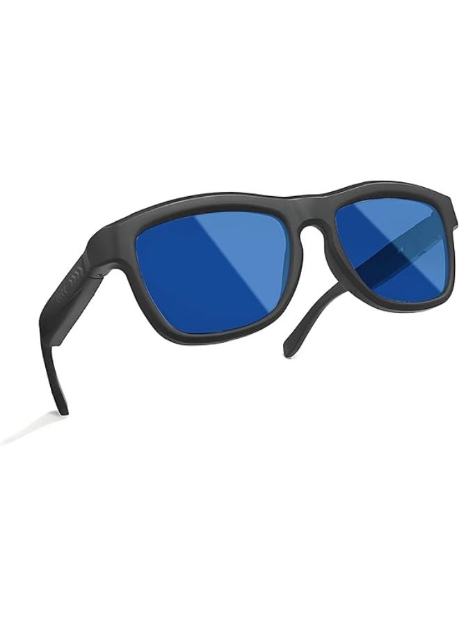 Motoq AI Smart Glasses with Bluetooth headphone, Electronic Touch Control Color Changing, Dimming Function, Black Frame with Blue and Clear Lenses - Image 1