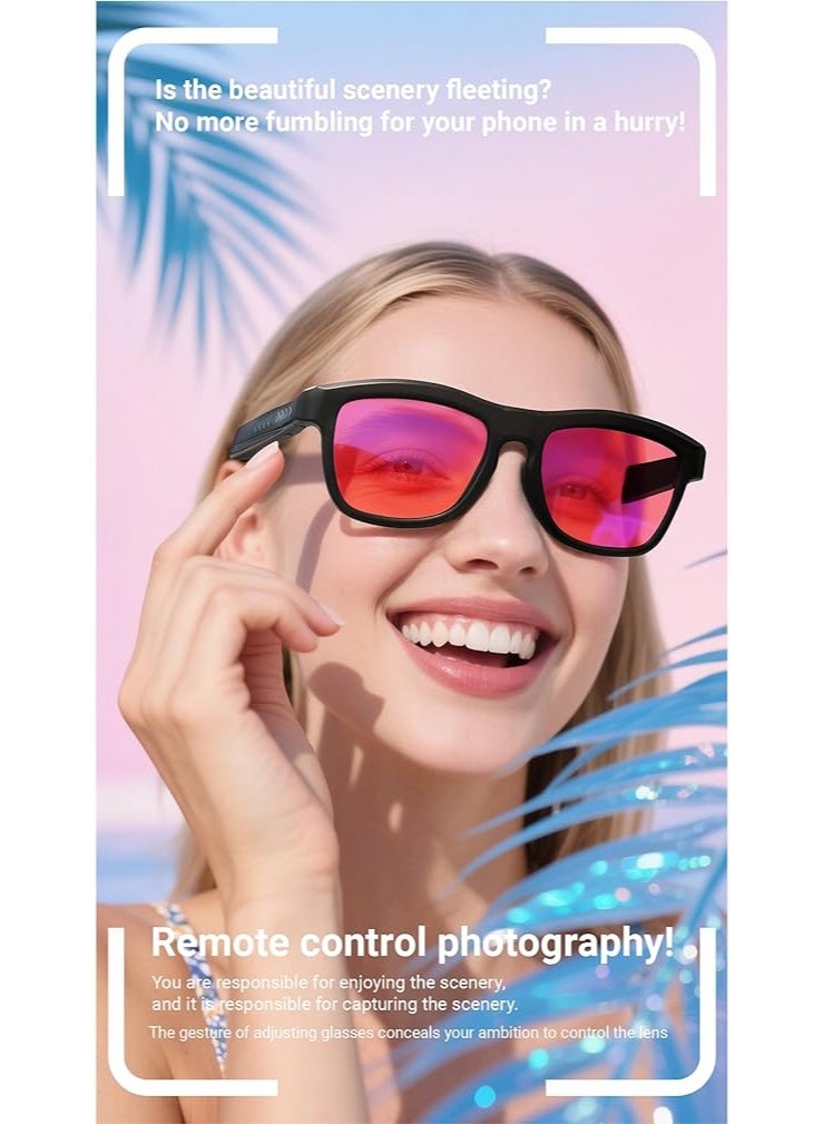 Motoq AI Smart Glasses with Bluetooth headphone, Electronic Touch Control Color Changing, Dimming Function, Black Frame with Blue and Clear Lenses - Image 4