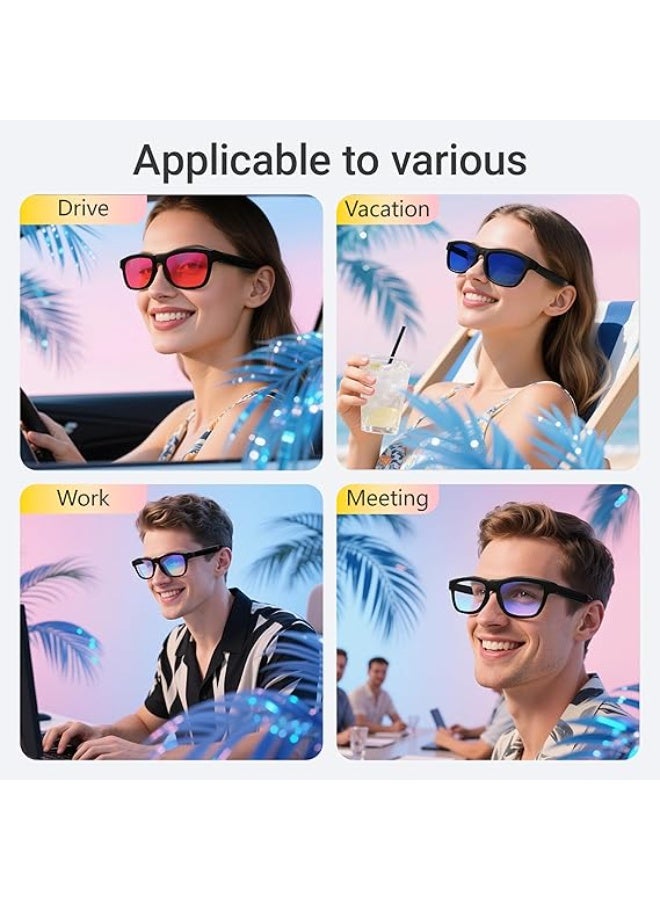 Motoq AI Smart Glasses with Bluetooth headphone, Electronic Touch Control Color Changing, Dimming Function, Black Frame with Blue and Clear Lenses - Image 3