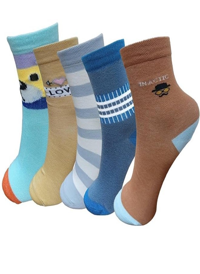 Fashiol Kids Crew Length Soft Cotton Stretchy Socks Elastic Boys and Girls Printed Summer Footwear Socks | (2 till 6 years) - Pack of 3 - Image 1